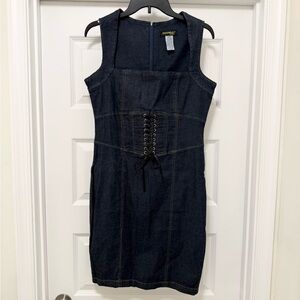Dark Denim Sleeveless Fitted Dress Corset Style Waist Size L